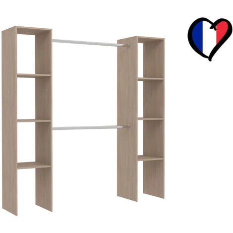 Dressing Bois Avec 6 étagères Et 2 Penderies : 180 X 40 X 180 Cm ELYSEE – Image 3