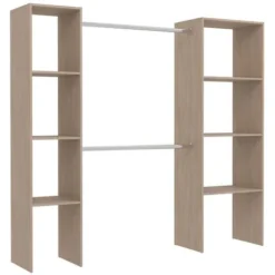 Dressing Bois Avec 6 étagères Et 2 Penderies : 198 X 40 X 180 Cm ELYSEE