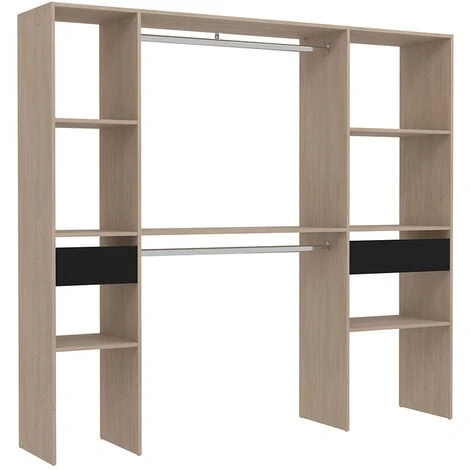 Dressing Bois Avec 2 Penderies, 6 étagères Et 2 Tiroirs ELYSEE