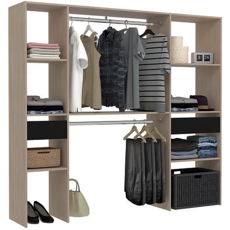 Dressing Bois Avec 2 Penderies, 6 étagères Et 2 Tiroirs ELYSEE – Image 2