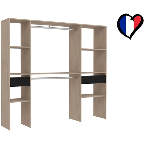 Dressing Bois Avec 2 Penderies, 6 étagères Et 2 Tiroirs ELYSEE – Image 3