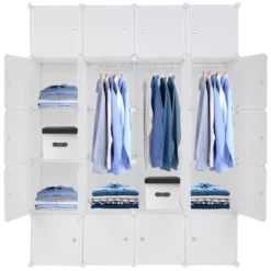 Vente Flash 20 étagères De Rangement Empilables En Plastique Pour Organisateur De Cubes Design Armoire De Placard Modulaire Multifonctionnelle Avec Tige De Suspension Blanc