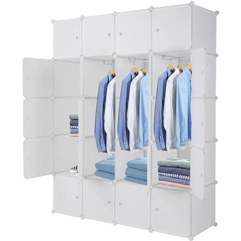 Vente Flash 20 étagères De Rangement Empilables En Plastique Pour Organisateur De Cubes Design Armoire De Placard Modulaire Multifonctionnelle Avec Tige De Suspension Blanc – Image 2