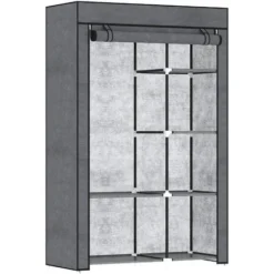 HOMCOM Armoire Penderie Multi-rangement - 6 étagères, 1 Barre - Dim. 103L X 43l X 162,5H Cm - Acier Noir Non Tissé Gris