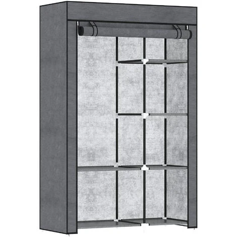 HOMCOM Armoire Penderie Multi-rangement - 6 étagères, 1 Barre - Dim. 103L X 43l X 162,5H Cm - Acier Noir Non Tissé Gris