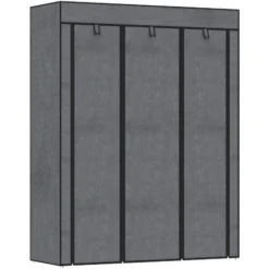 HOMCOM Armoire Penderie Multi-rangement - 8 étagères, 2 Barres - Dim. 125L X 43l X 162,5H Cm - Acier Noir Non Tissé Gris