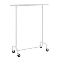 Songmics Portant à Vêtements Avec Roulettes, Tringle Extensible Pour Charge Lourde, Capacité De Charge 130 Kg, Porte-manteau Pour Vêtements, En Métal, Chromé - Blanc Mat