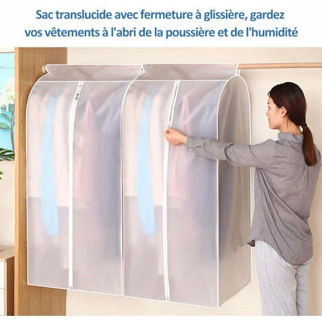Sac De Rangement Suspendu Pour Vêtements De Garde-robe Sac Suspendu Sac De Protection Pour Vêtements De Grande Capacité Translucide, Résistant à La Poussière Et à L'humidité, 1Pc, 60 50 90Cm - 60 5 – Image 2