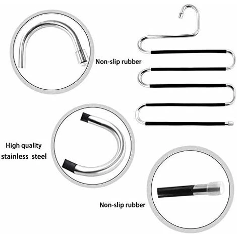 Porte - Pantalons économisant De L'espace Antidérapant 6 Pièces Porte - Pantalons En Forme De S Porte - Pantalons En Acier Inoxydable Porte - Pantalons Rangeur De Pantalons Jeans écharpe Accrochée Noi – Image 2
