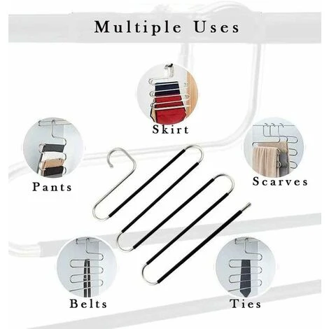Porte - Pantalons économisant De L'espace Antidérapant 6 Pièces Porte - Pantalons En Forme De S Porte - Pantalons En Acier Inoxydable Porte - Pantalons Rangeur De Pantalons Jeans écharpe Accrochée Noi – Image 3