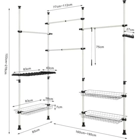 Télescopique Garde-Robe Système Herkule, Portant De Vêtement Penderie Largeur Et Hauteur Variables SoBuy® FRG38 – Image 3