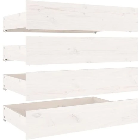 SKM Tiroirs De Lit 4 Pcs Blanc Bois De Pin Massif – Image 2