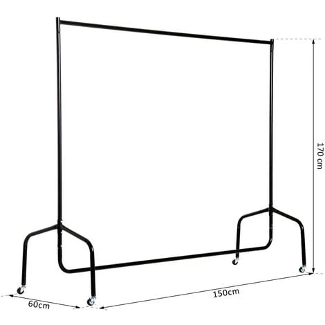 HOMCOM Portant Tringle à Vêtements Acier Charge Max. 140 Kg Dim. 150L X 60l X 170H Cm Noir – Image 3