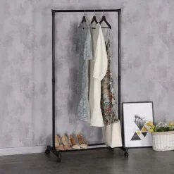 Portant Vêtements Et Chaussures Noir En Acier