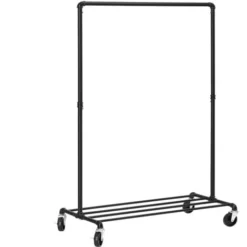 Songmics Portant à Vêtements à Roulettes, Porte-manteaux, Penderie, Charge 90 Kg, Avec Tringle Et Étagère De Rangement, Style Industriel, Pour Chambre, Buanderie, Noir HSRFR61BK