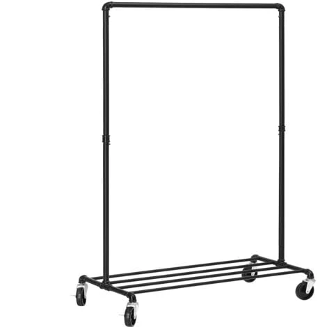 Songmics Portant à Vêtements à Roulettes, Porte-manteaux, Penderie, Charge 90 Kg, Avec Tringle Et Étagère De Rangement, Style Industriel, Pour Chambre, Buanderie, Noir HSRFR61BK