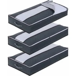 Sac De Rangement Sous Lit Lot De 3, Rangement Sous Lit Grande Non-Tisse Pliable, Sacs De Rangement Pour Couette édredons Couvertures Oreillers Jouets Vêtements (100x 50 X 15 Cm) 90L