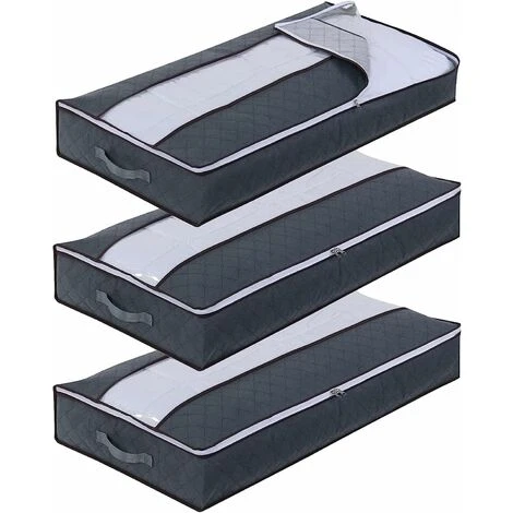 Sac De Rangement Sous Lit Lot De 3, Rangement Sous Lit Grande Non-Tisse Pliable, Sacs De Rangement Pour Couette édredons Couvertures Oreillers Jouets Vêtements (100x 50 X 15 Cm) 90L