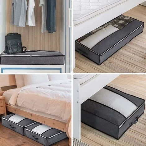 Sac De Rangement Sous Lit Lot De 3, Rangement Sous Lit Grande Non-Tisse Pliable, Sacs De Rangement Pour Couette édredons Couvertures Oreillers Jouets Vêtements (100x 50 X 15 Cm) 90L – Image 5