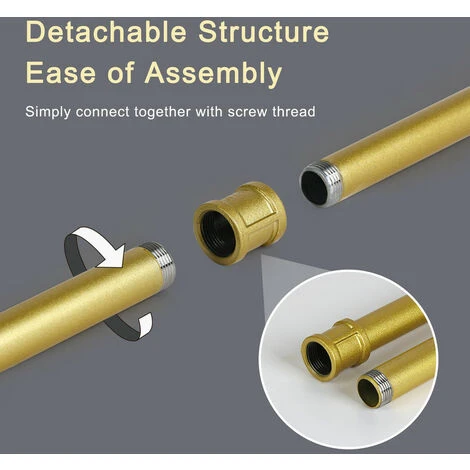 Portant à Vetement Mural Industriel Noir 180cm En Métal Porte Manteaux Tringle Rail De Suspension - Doré – Image 4