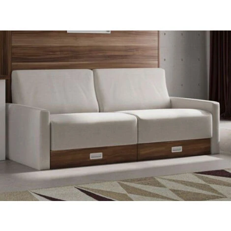 Lit Escamotable Horizontal Avec Canapé Tissu Vetal 140x190 Cm - Canapé Bleu Canard - Structure Et Façade Glacial 3D – Image 3