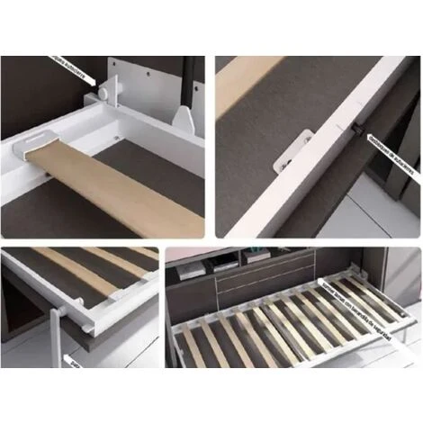 Lit Escamotable Horizontal Avec Canapé Tissu Vetal 140x190 Cm - Canapé Bleu Canard - Structure Et Façade Glacial 3D – Image 5