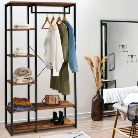 Dressing Penderie étagère DAYTON Effet Vieilli Design Industriel – Image 2