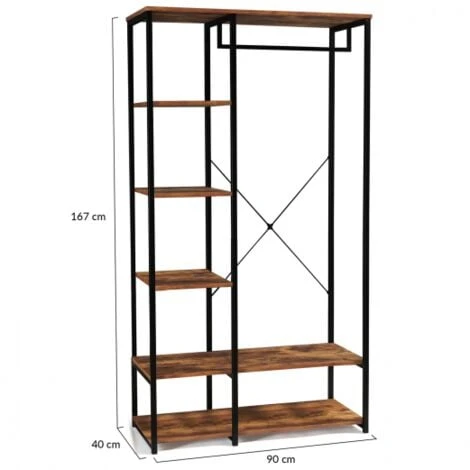 Dressing Penderie étagère DAYTON Effet Vieilli Design Industriel – Image 4