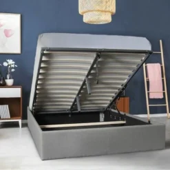 Lit Coffre GENOA 160x200 + 1 Sommier / Gris Clair/ 210,5x169x30