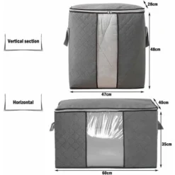4 Pi&egraveces Sacs De Rangement Grande Capacit&eacute Pour Couette &Eacutedredons Oreillers, Housse De Rangement De V&ecirctements En Tissu Non Tiss&eacute (2 Tailles, Gris)