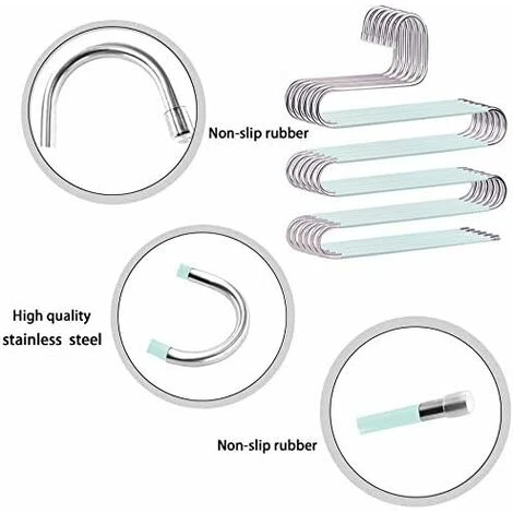 Lot De 6 Cintres Antidérapants En Forme De S En Acier Inoxydable Pour Pantalons, Jeans, écharpes - Vert – Image 2