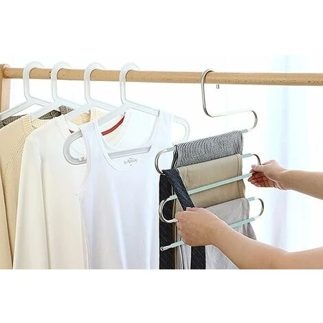 Lot De 6 Cintres Antidérapants En Forme De S En Acier Inoxydable Pour Pantalons, Jeans, écharpes - Vert – Image 4