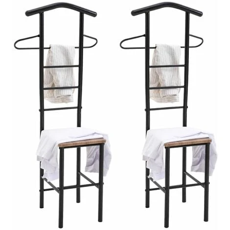 Lot De 2 Valets De Chambre JIVO Portants Pour Vêtements En Métal Laqué Noir Avec 1 Tablette En MDF Décor Chêne Sonoma