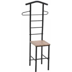 Valet De Chambre JIVO Chevalet De Nuit Portant Pour Vêtements, Structure En Métal Noir Avec Tablette En MDF Décor Chêne Sauvage