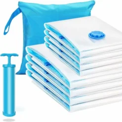 Vetement Aspirateur XXL Lot De 8 Sac De Rangement Sous Vide Aspirateur+1 Pompe, Sac Compression Rangement Voyage, Literie Oreillers Couette Penderie Manteau
