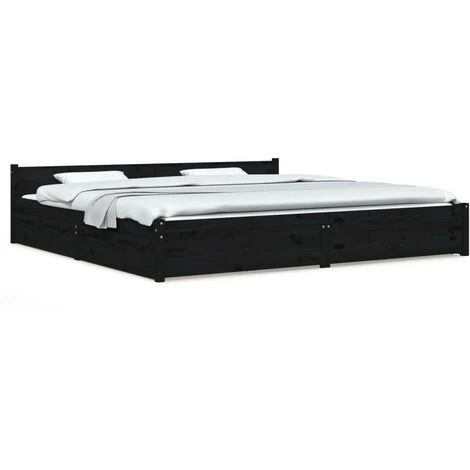 CHIC Lit Double - MAISON - 2 Place Cadre De Lit Avec Tiroirs Noir 200x200 Cm NEUF8653 – Image 2