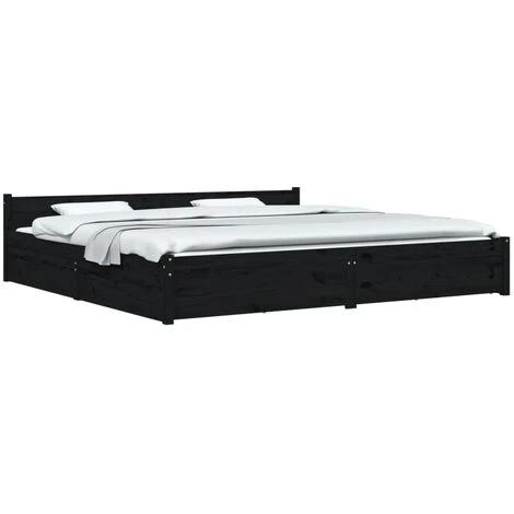 CHIC Lit Double - MAISON - 2 Place Cadre De Lit Avec Tiroirs Noir 200x200 Cm NEUF8653 – Image 3