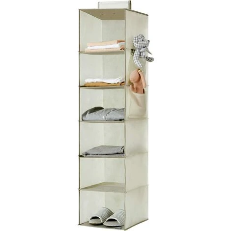 Cosstcoss Étagère De Penderie à Suspendre Pliable,6 Niveaux,Rangement De Placard Suspendu,Organisateur De Vêtements Avec Renfort Intérieur,Rangement Chaussure Beige