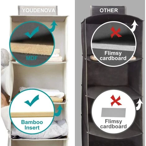 Cosstcoss Étagère De Penderie à Suspendre Pliable,6 Niveaux,Rangement De Placard Suspendu,Organisateur De Vêtements Avec Renfort Intérieur,Rangement Chaussure Beige – Image 2