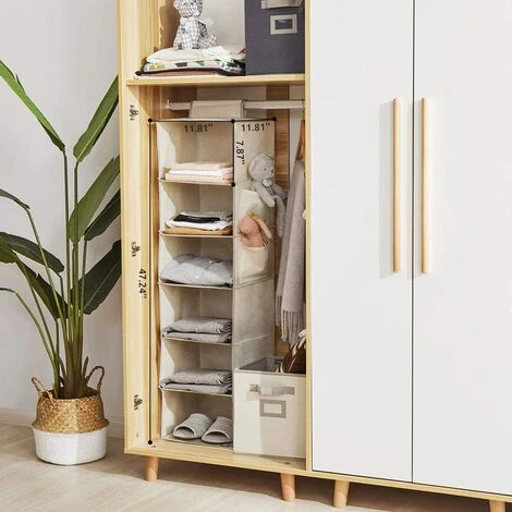Cosstcoss Étagère De Penderie à Suspendre Pliable,6 Niveaux,Rangement De Placard Suspendu,Organisateur De Vêtements Avec Renfort Intérieur,Rangement Chaussure Beige – Image 5