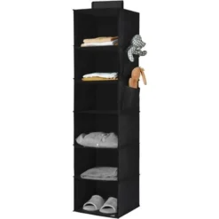 Cosstcoss Étagère De Penderie à Suspendre Pliable,6 Niveaux,Rangement De Placard Suspendu,Organisateur De Vêtements Avec Renfort Intérieur,Rangement Chaussure Noir