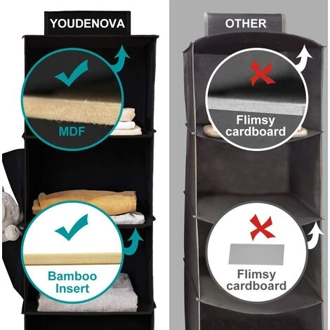 Cosstcoss Étagère De Penderie à Suspendre Pliable,6 Niveaux,Rangement De Placard Suspendu,Organisateur De Vêtements Avec Renfort Intérieur,Rangement Chaussure Noir – Image 2