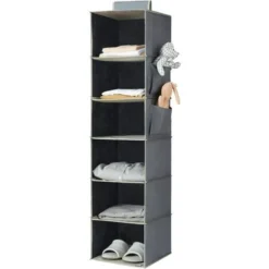 Cosstcoss Étagère De Penderie à Suspendre Pliable,6 Niveaux,Rangement De Placard Suspendu,Organisateur De Vêtements Avec Renfort Intérieur,Rangement Chaussure Gris
