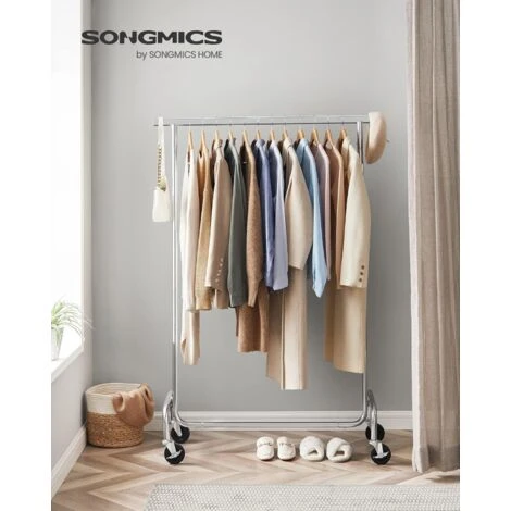 Songmics Portant à Vêtements Sur Roulettes, Porte-manteau, Porte-vêtements, Capacité De Charge 130 Kg, Tringle En Métal, Rangement De Vêtements, Pour Dressing, Chambre, Argent – Image 2