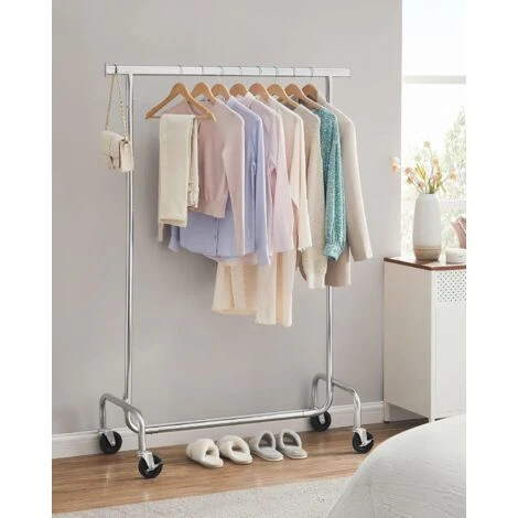 Songmics Portant à Vêtements Sur Roulettes, Porte-manteau, Porte-vêtements, Capacité De Charge 130 Kg, Tringle En Métal, Rangement De Vêtements, Pour Dressing, Chambre, Argent – Image 3