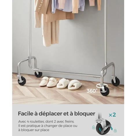 Songmics Portant à Vêtements Sur Roulettes, Porte-manteau, Porte-vêtements, Capacité De Charge 130 Kg, Tringle En Métal, Rangement De Vêtements, Pour Dressing, Chambre, Argent – Image 4