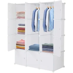 12 étagères De Rangement Empilables En Plastique Cube Organisateur De Cube Conception Armoire De Placard Modulaire Multifonctionnelle Avec Tige De Suspension Blanc
