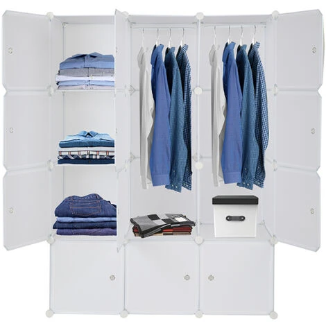 12 étagères De Rangement Empilables En Plastique Cube Organisateur De Cube Conception Armoire De Placard Modulaire Multifonctionnelle Avec Tige De Suspension Blanc – Image 2