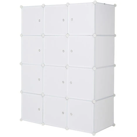 12 étagères De Rangement Empilables En Plastique Cube Organisateur De Cube Conception Armoire De Placard Modulaire Multifonctionnelle Avec Tige De Suspension Blanc – Image 3