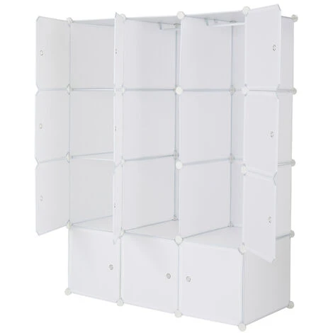 12 étagères De Rangement Empilables En Plastique Cube Organisateur De Cube Conception Armoire De Placard Modulaire Multifonctionnelle Avec Tige De Suspension Blanc – Image 4
